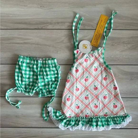 Sugar Bee Gown with Bloomers Peaches Plaid Green 18month NWT IN PACKAGE - Picture 5 of 10